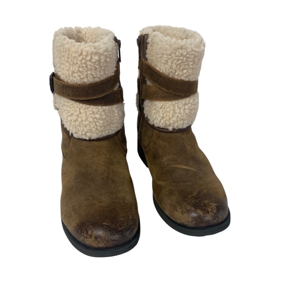 UGG boots 10 BLAYRE brown leather with shearling lining zip moto style - Picture 1 of 5